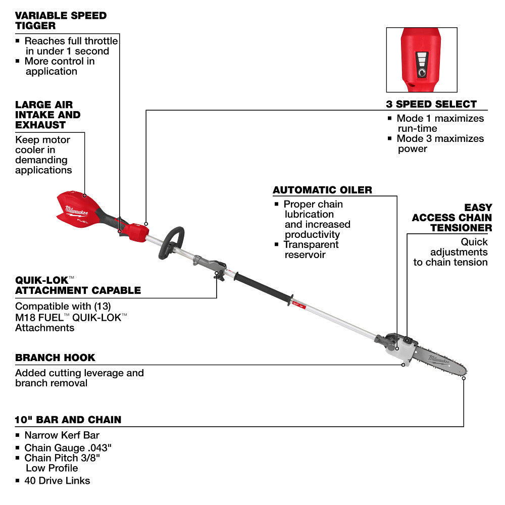 Milwaukee 3016-20PS - M18 FUEL™ Pole Saw w/ QUIK-LOK™