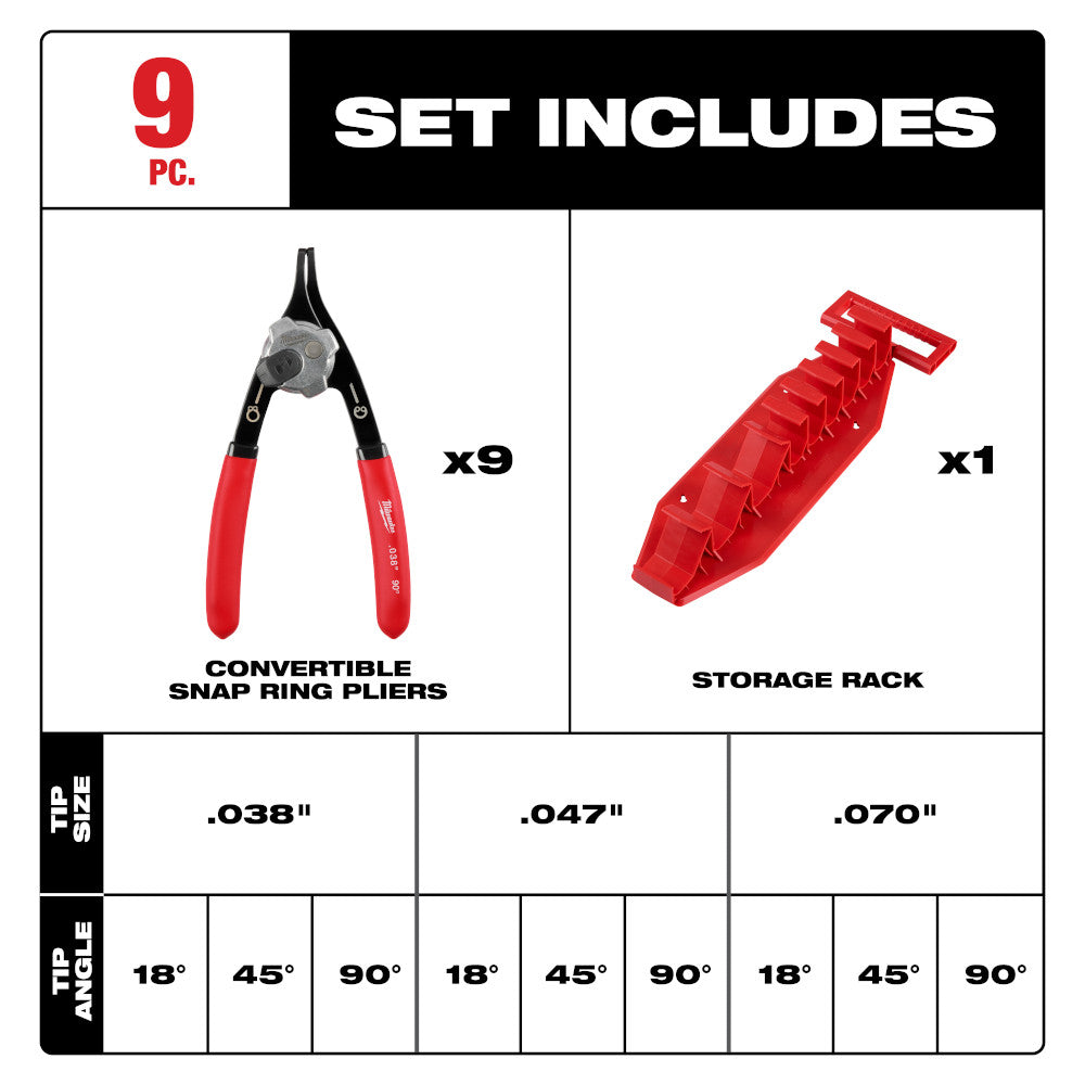 Milwaukee 48-22-6539 - 9PC Snap Ring Pliers Set