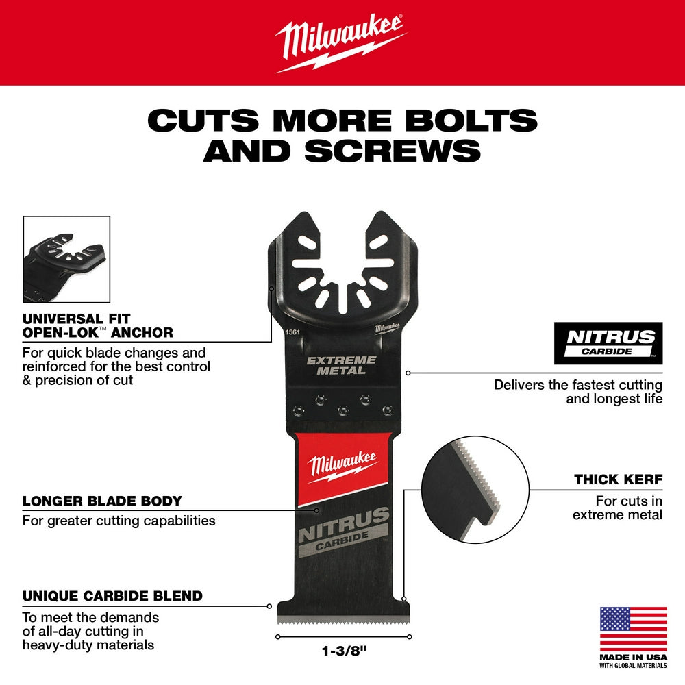 Milwaukee 49-25-1561 – NITRUS CARBIDE™ Extreme Metal Universal Fit OPEN-LOK™ Multifunktionswerkzeug-Klinge, 1 Stück