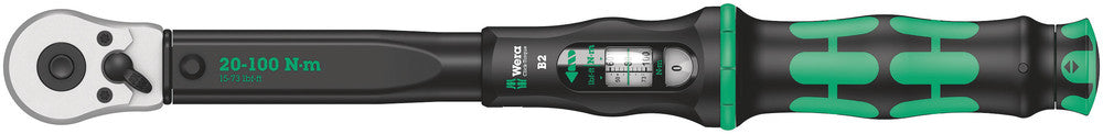 Wera WER-075611 Click-Torque B 2 torque wrench with reversible ratchet, 3/8"" x 20-100 Nm", black/green