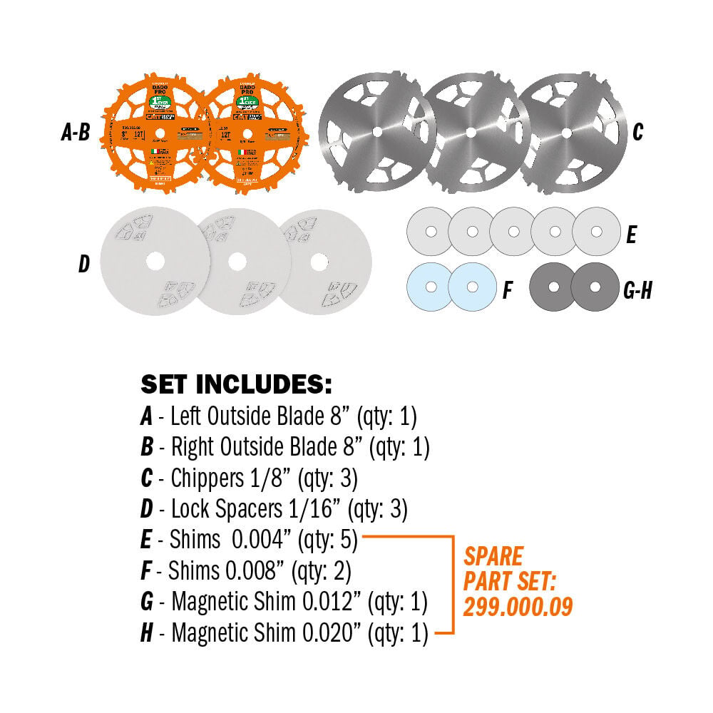 CMT 8in 12T Wood Locked Dado Pro Blade Set - 230.312.08 CMT