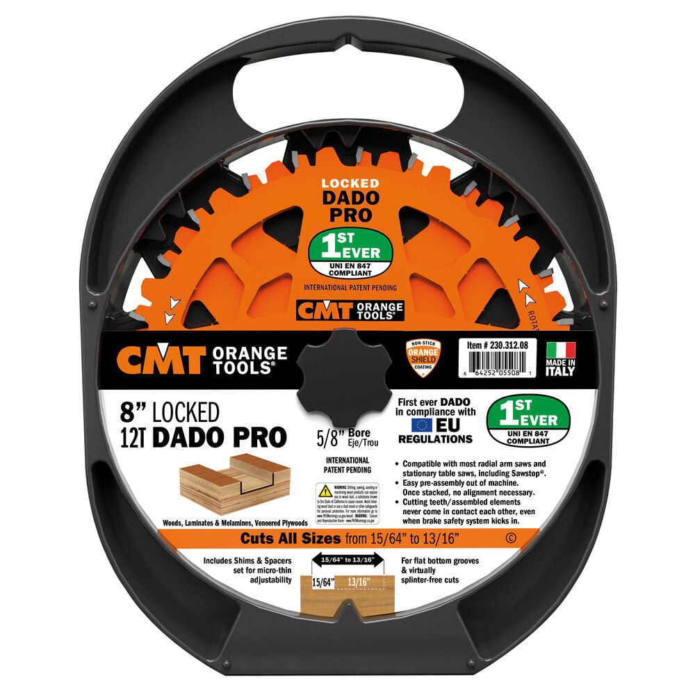 CMT Dado Pro-Blattsatz für Holz, 20,3 cm, 12 Zähne, arretierbar – 230.312.08