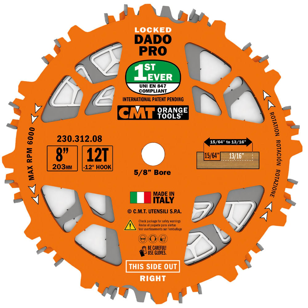 CMT 8in 12T Wood Locked Dado Pro Blade Set - 230.312.08