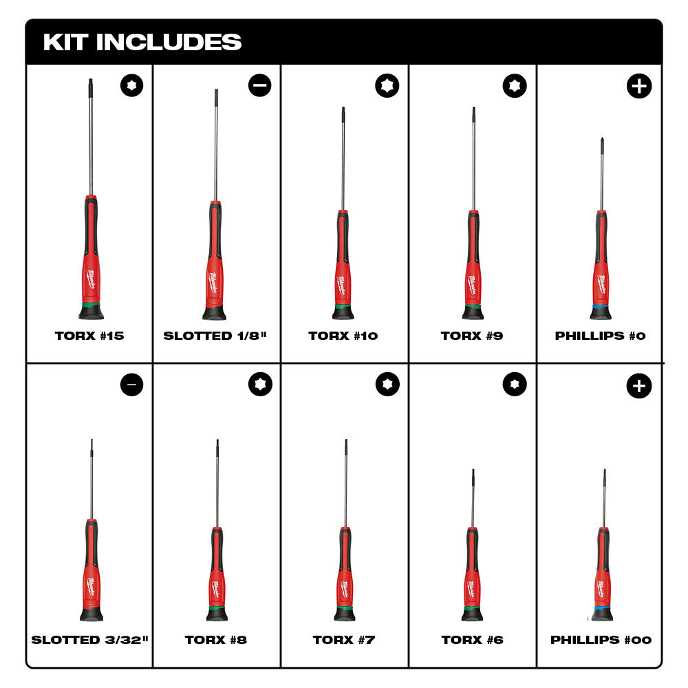 Milwaukee 48-22-2612 - 10pc Precision Screwdriver Set