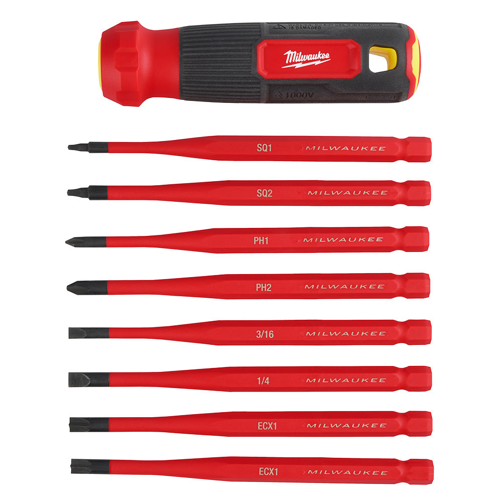 Milwaukee 48-22-2218 - 8-in-1 1000 V isolierter Multi-Bit-Schraubendreher mit schmaler Spitze