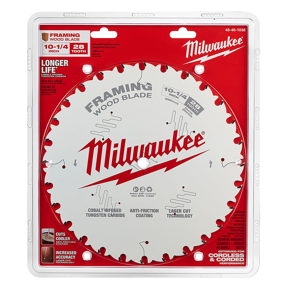 Milwaukee 48-40-1038 – 10-1/4 Zoll 28T Rahmen-Kreissägeblatt