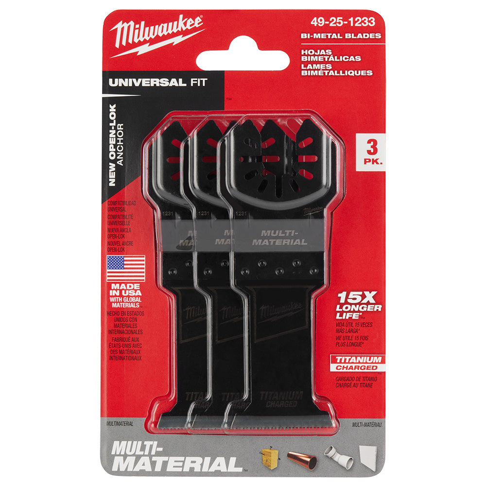 Milwaukee 49-25-1239 - OPEN-LOK™ 1-3/8" TITANIUM CHARGED™ Bi-Metal Multi-Material Multi-Tool Blades 10PK