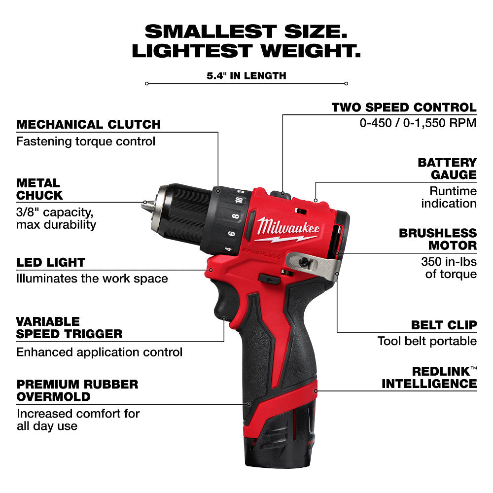 Milwaukee 3401-22 - M12™ Subcompact Brushless 3/8" Drill/Driver Kit