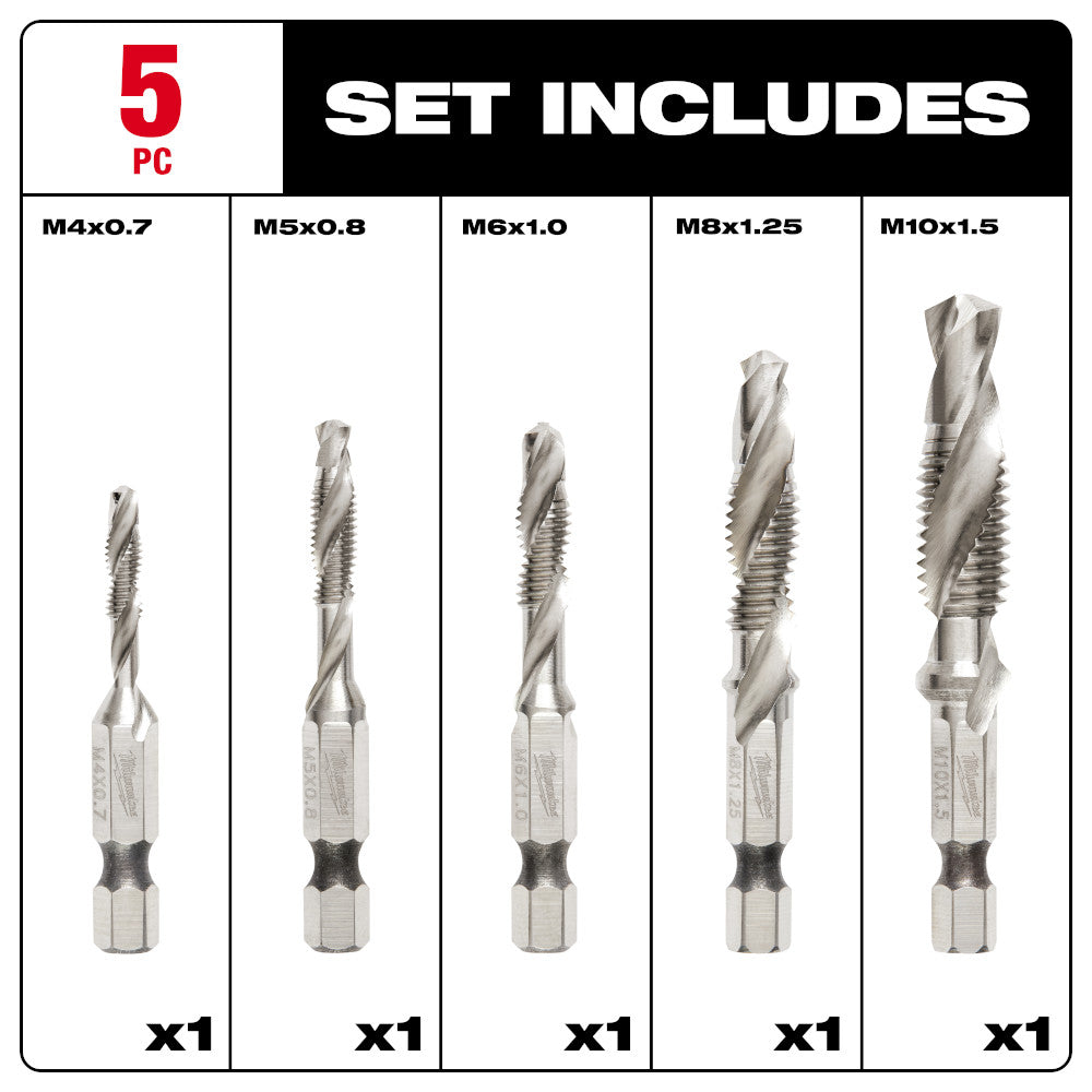 Milwaukee 48-89-4875 - Jeu de 5 tarauds et forets à percussion métriques SHOCKWAVE™