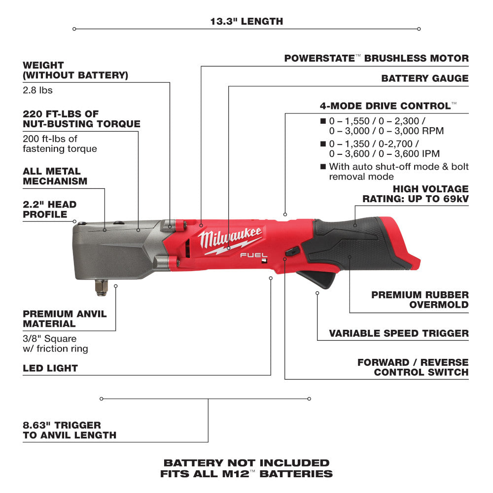 Milwaukee 2564-20 - M12 FUEL™ 3/8" Right Angle Impact Wrench