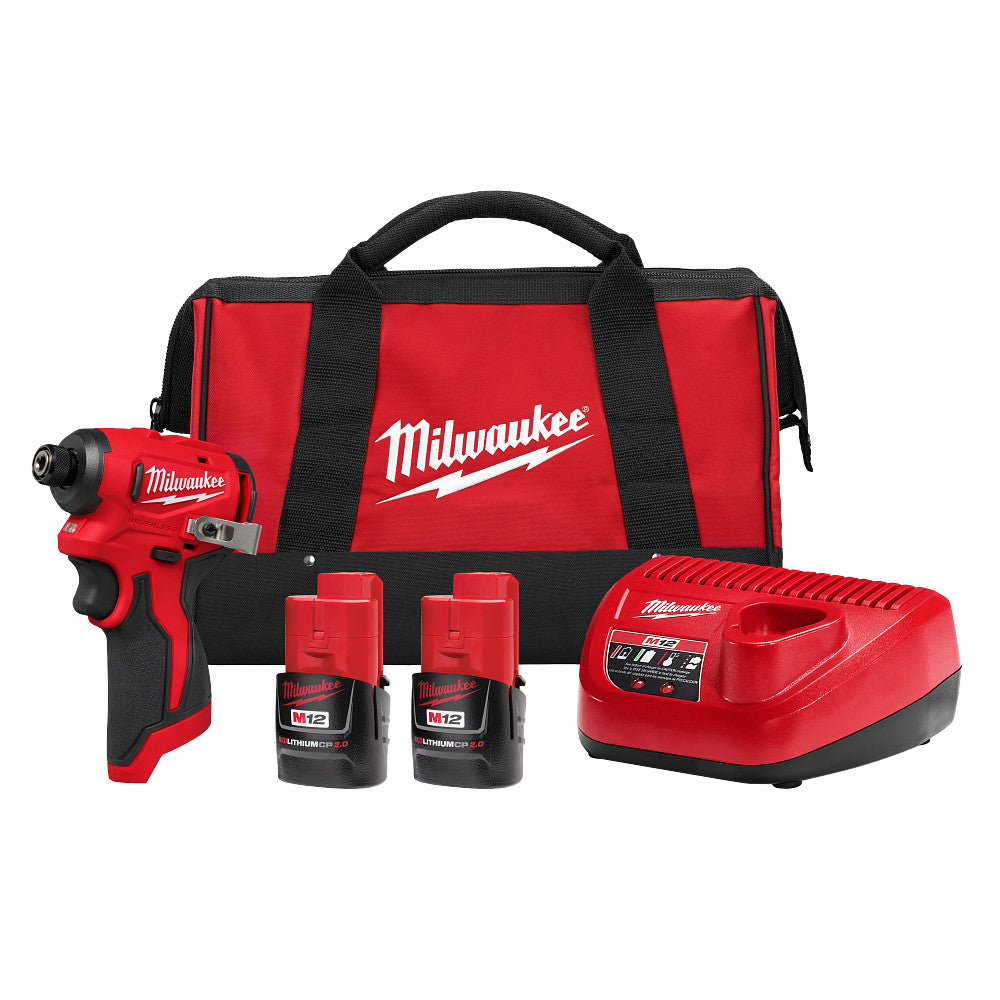 Milwaukee 3450-22 - Kit de visseuse à chocs hexagonale 1/4" sans balais M12™ sous-compacte