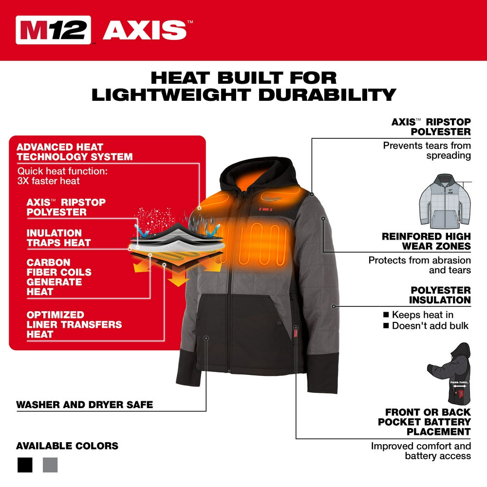 M12 Heated AXIS Hooded Jacket Kit Black Small