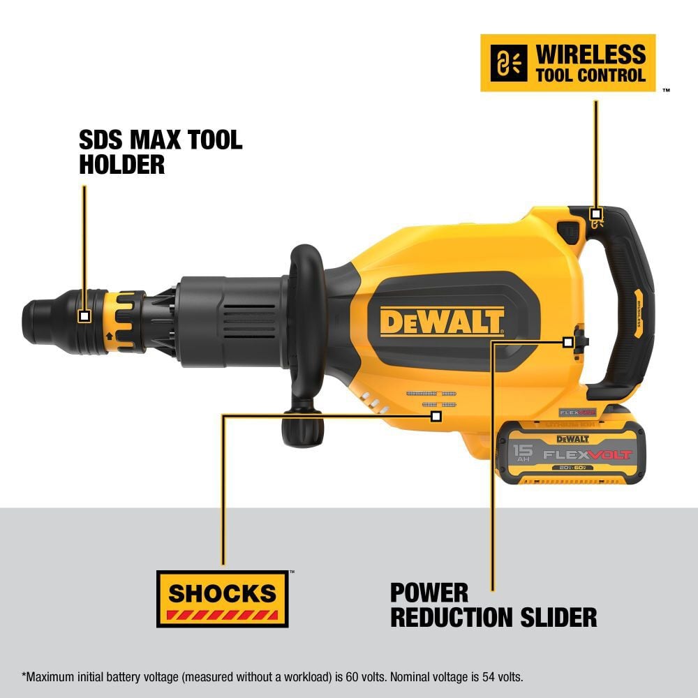 DEWALT DCH911Z2-60V 27 Lbs. SDS MAX Inline Chipping Hammer Kit