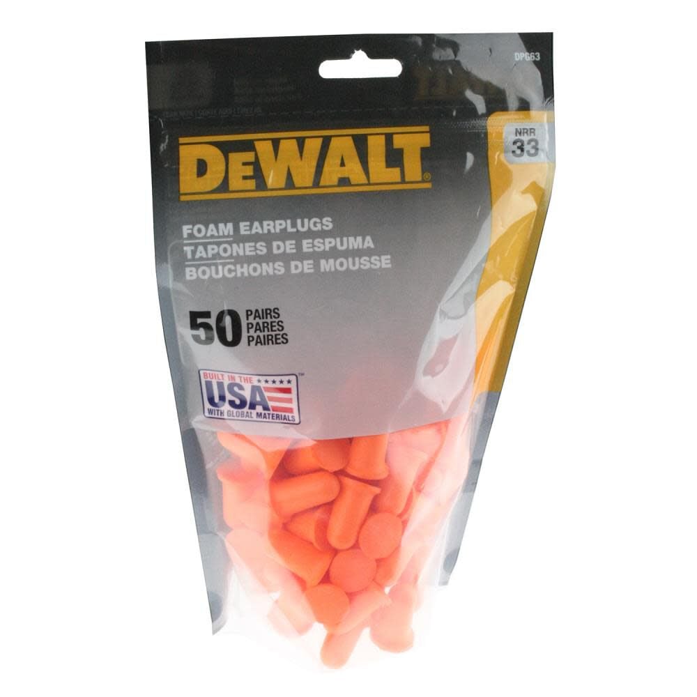 DEWALT DPG63BG50 Bell Shape Disposable Foam Earplugs (50 Pairs)