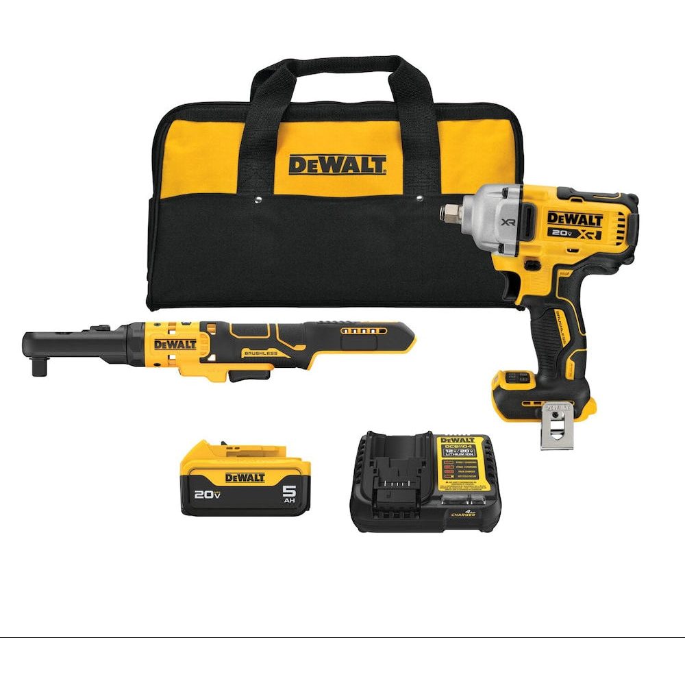 DeWalt DCK229P1 20V MAX XR Brushless 3/8" & 1/2" Sealed Head Ratchet + 1/2" Mid-Range Impact Wrench Kit