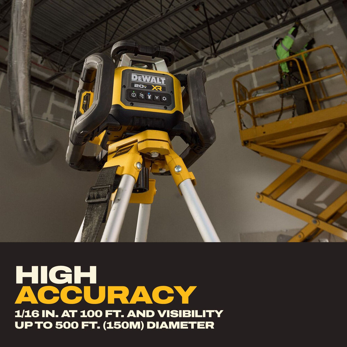 DEWALT DCLE35121GE1F 20V MAX XR Green Rotary Laser Framer Kit - 1/16 in at 100 ft accuracy callout