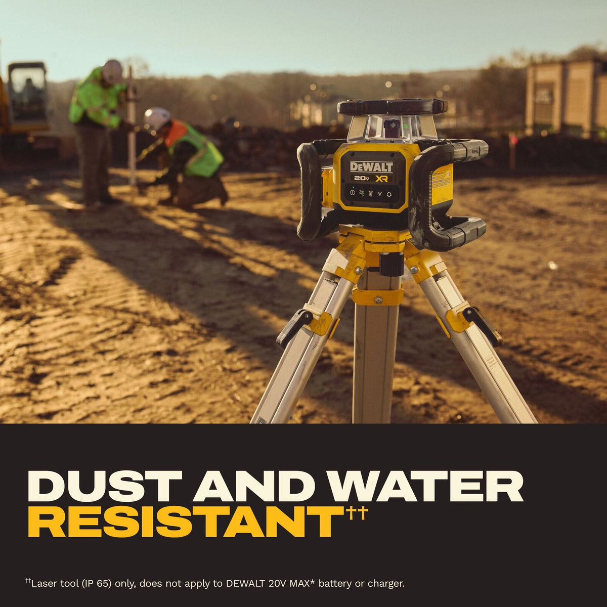 DEWALT DCLE35121GE1F 20V MAX XR Green Rotary Laser Framer Kit - dust and water resistant callout
