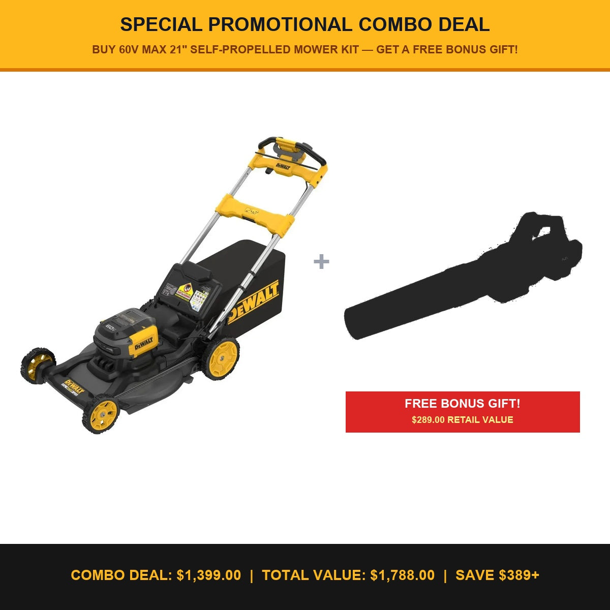 DEWALT DCMWSP700Y2-CA 60V Mower Kit + FREE BONUS GIFT Promotional Combo Deal