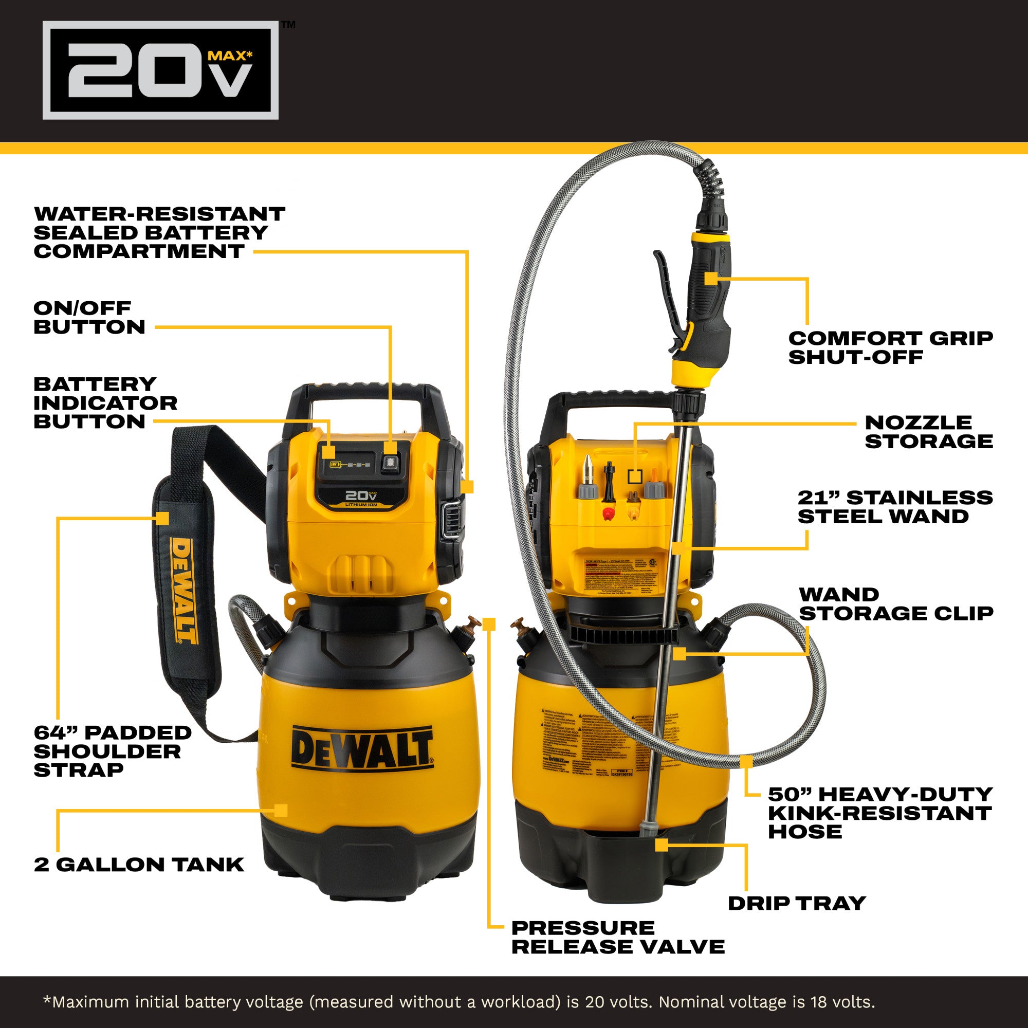 Pulvérisateur à dos sans fil DEWALT DXSP190681B de 4 gal (OUTIL UNIQUEMENT)