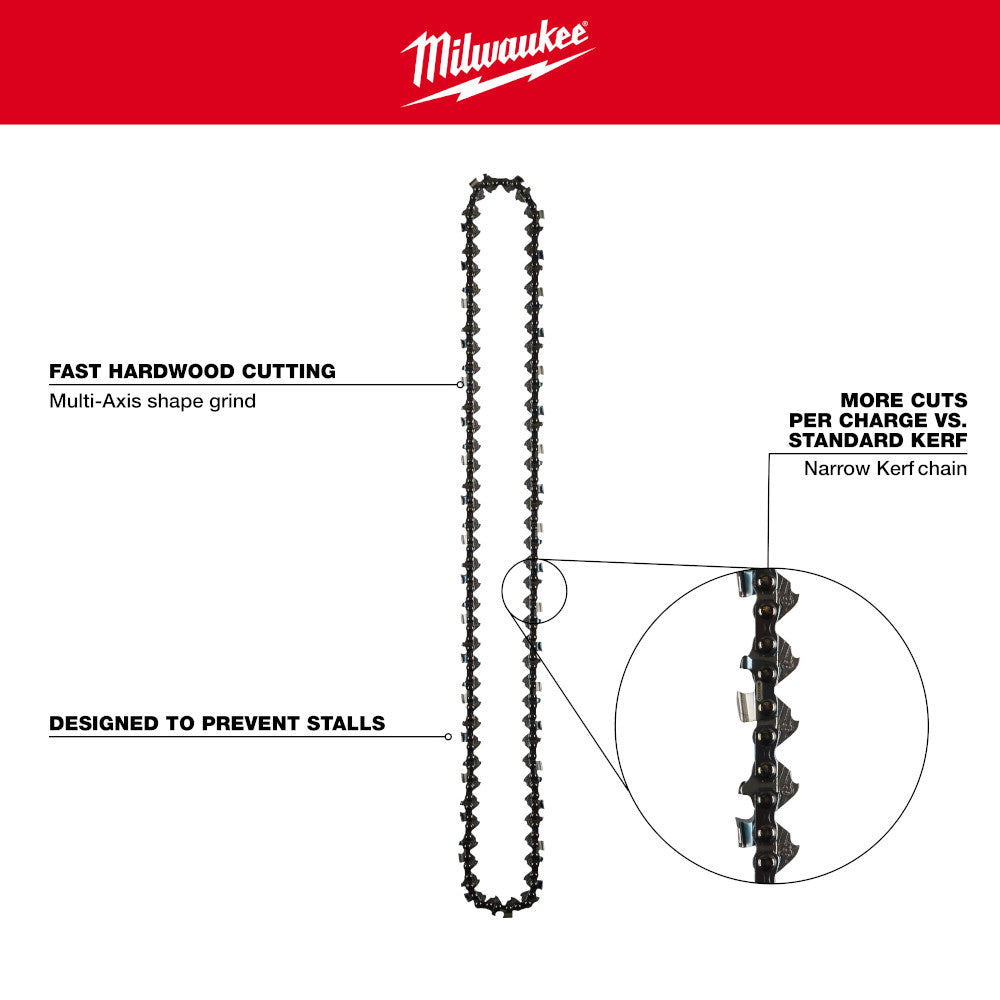 Chaîne de tronçonneuse Milwaukee 49-16-2752 - 20 po, pas de 0,325 po, calibre 0,050 po