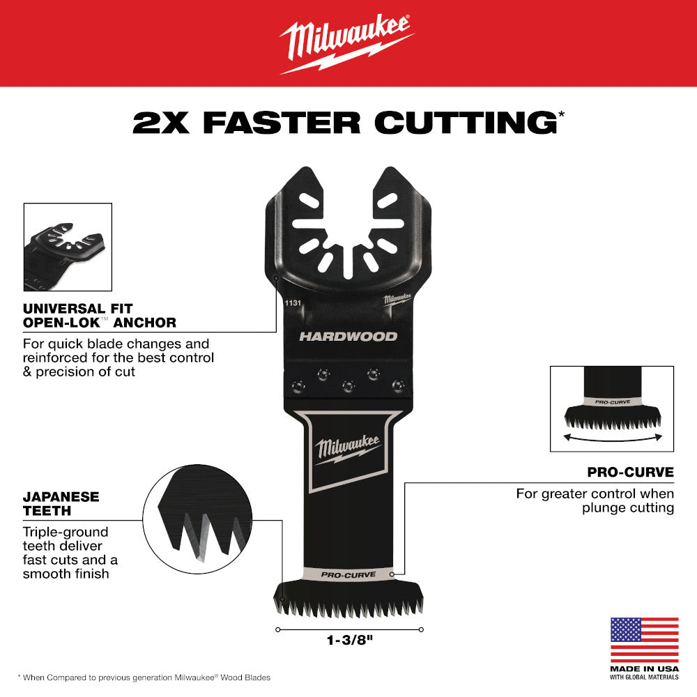 Milwaukee 49-25-1153 - OPEN-LOK™ 2-1/2" HCS Japanische Zahnung PRO-CURVE™ Hartholz-Multifunktionswerkzeug-Sägeblätter, 3er-Pack