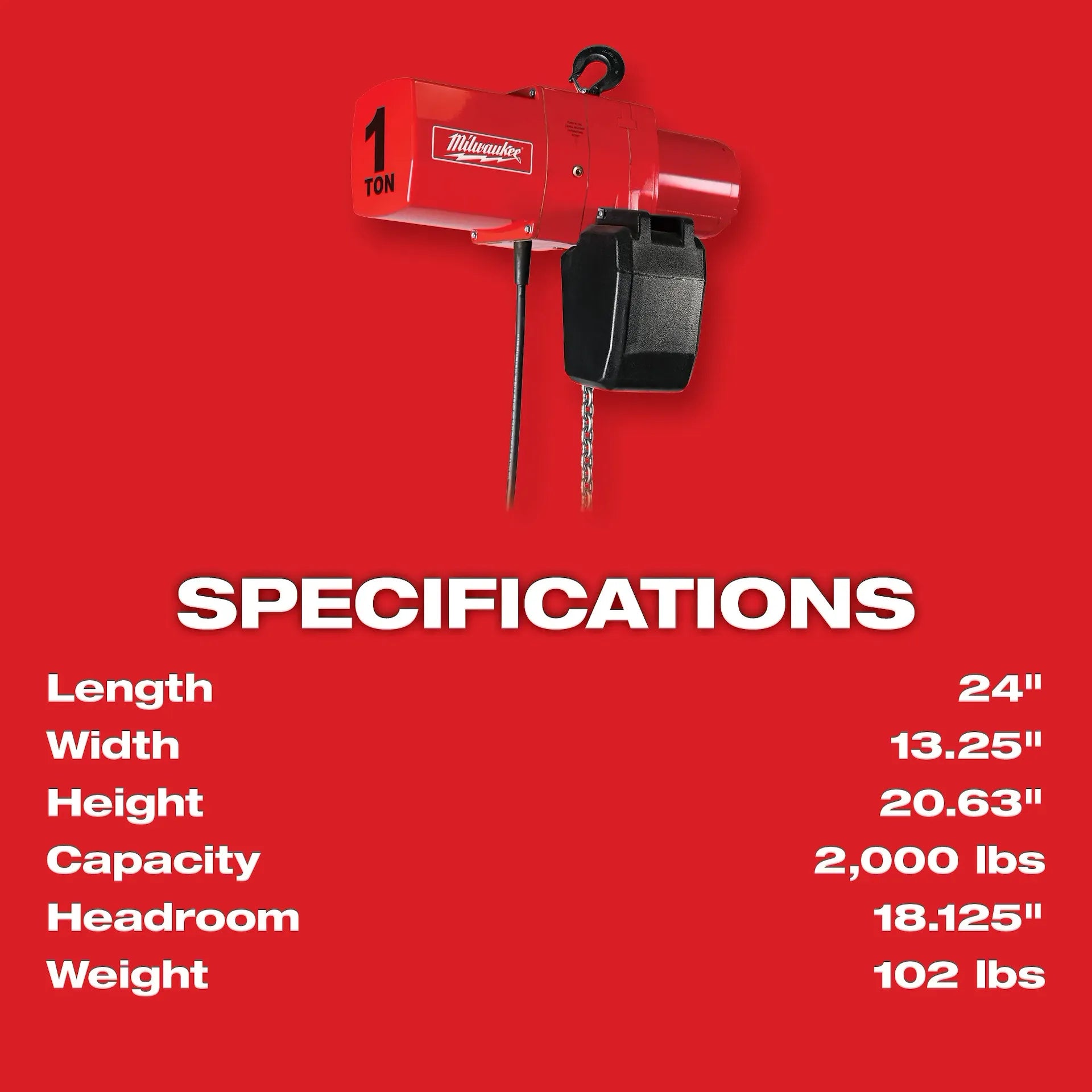 Milwaukee 9568 1 Ton Electric Chain Hoist