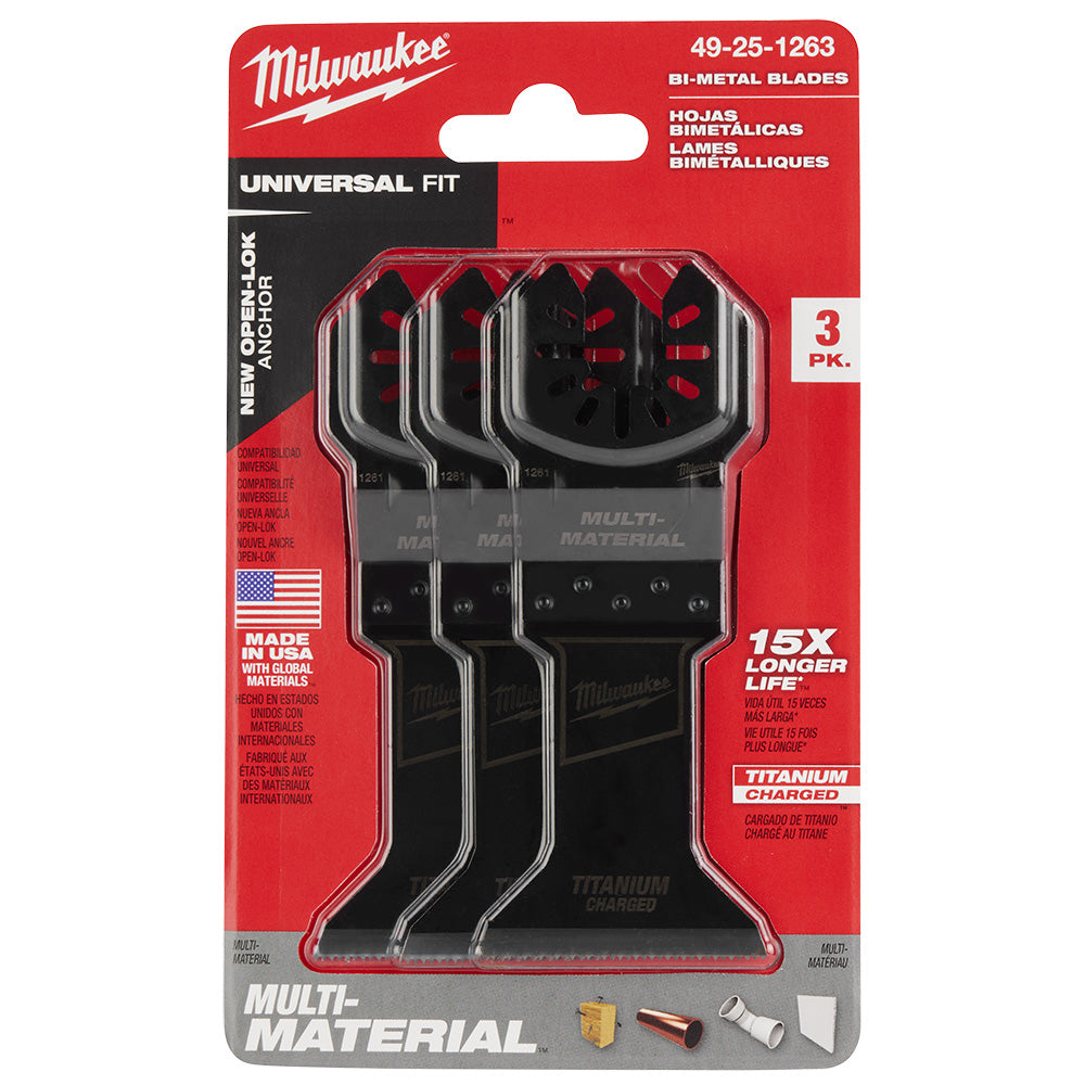 Milwaukee 49-25-1263 - OPEN-LOK™ 1-3/4" TITANIUM CHARGED™ Bi-Metal Multi-Material Multi-Tool Blades 3PK