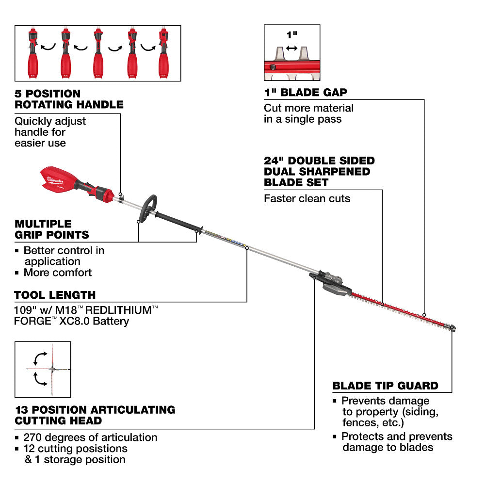 Taille-haie articulé à perche allongée Milwaukee 3035-20 M18 FUEL™