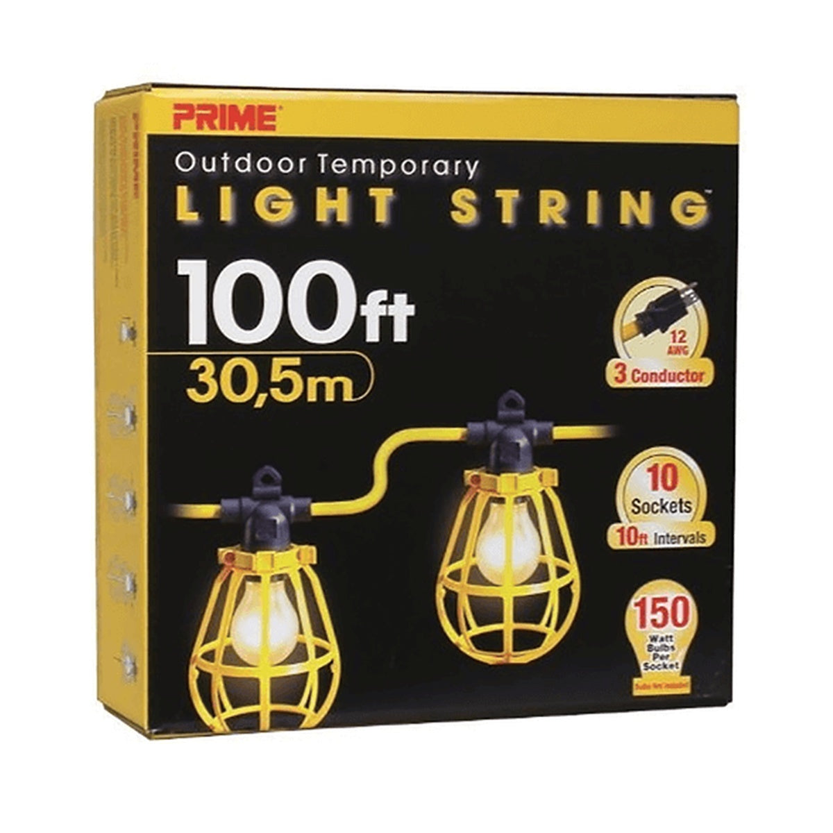 Prime LSUGM1835 - 100ft. 12/3 SJTW U-Ground 10-Light Strings w/Cages