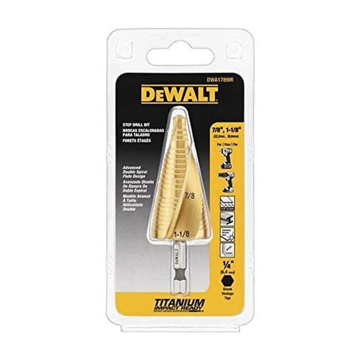 DEWALT DWA1789IR-Step Drill Bit Set, 7/8-Inch To 1-1/8-Inch