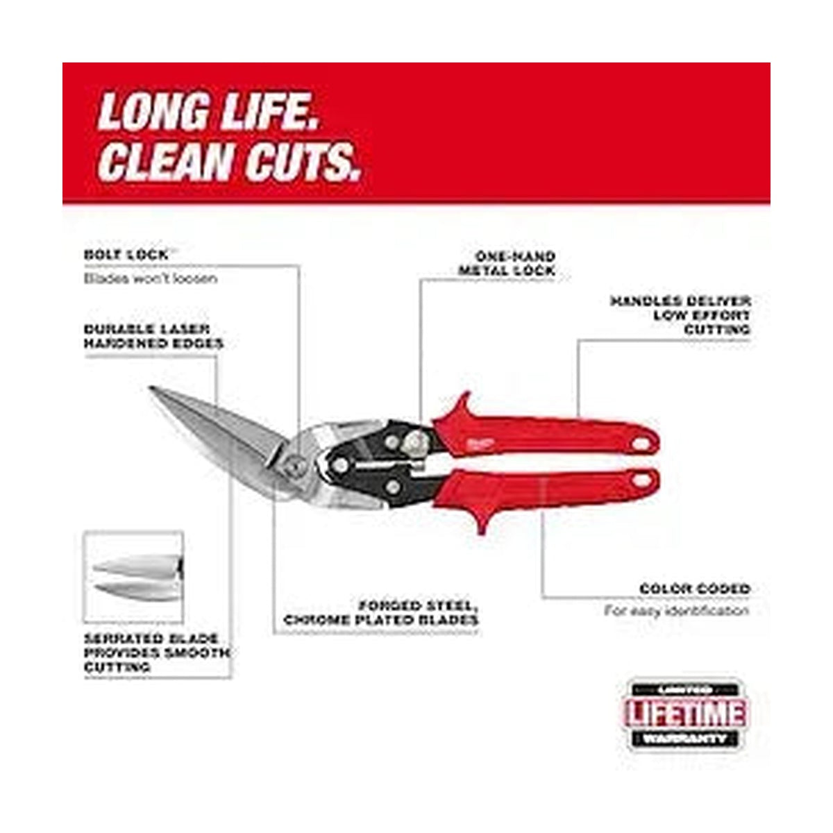MILWAUKEE 48-22-4568 - Left Offset Long Cut Aviation Snips