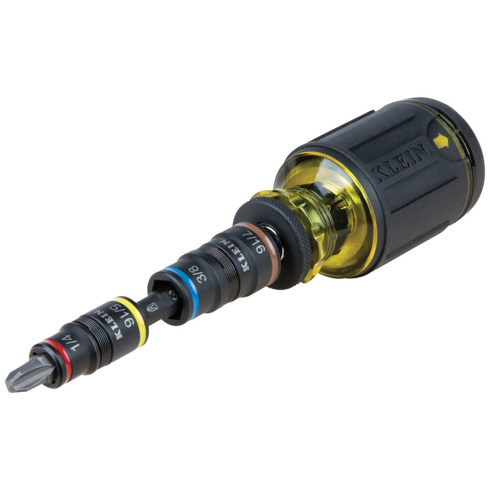 Klein 12-in-1 Impact Rated Stubby Screwdriver with Flip Sockets & Mini Ratchet - KLE-85515HD