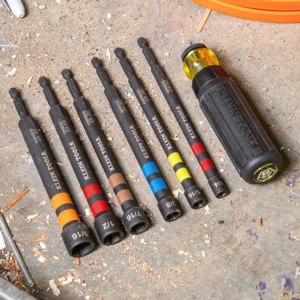 Klein KLE-32950 - Hollow Magnetic Color-Coded Ratcheting Power Nut Drivers, 7-Piece