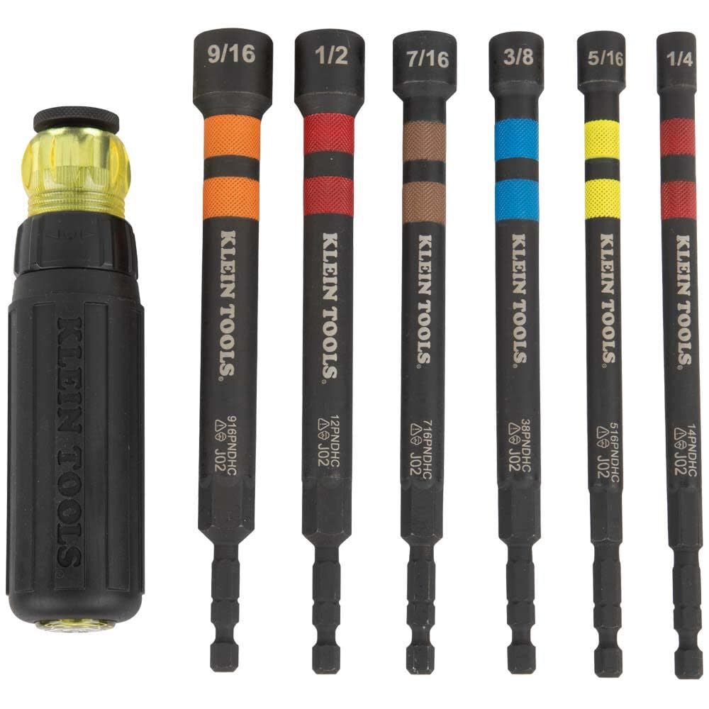 Klein KLE-32950 - Hollow Magnetic Color-Coded Ratcheting Power Nut Drivers, 7-Piece