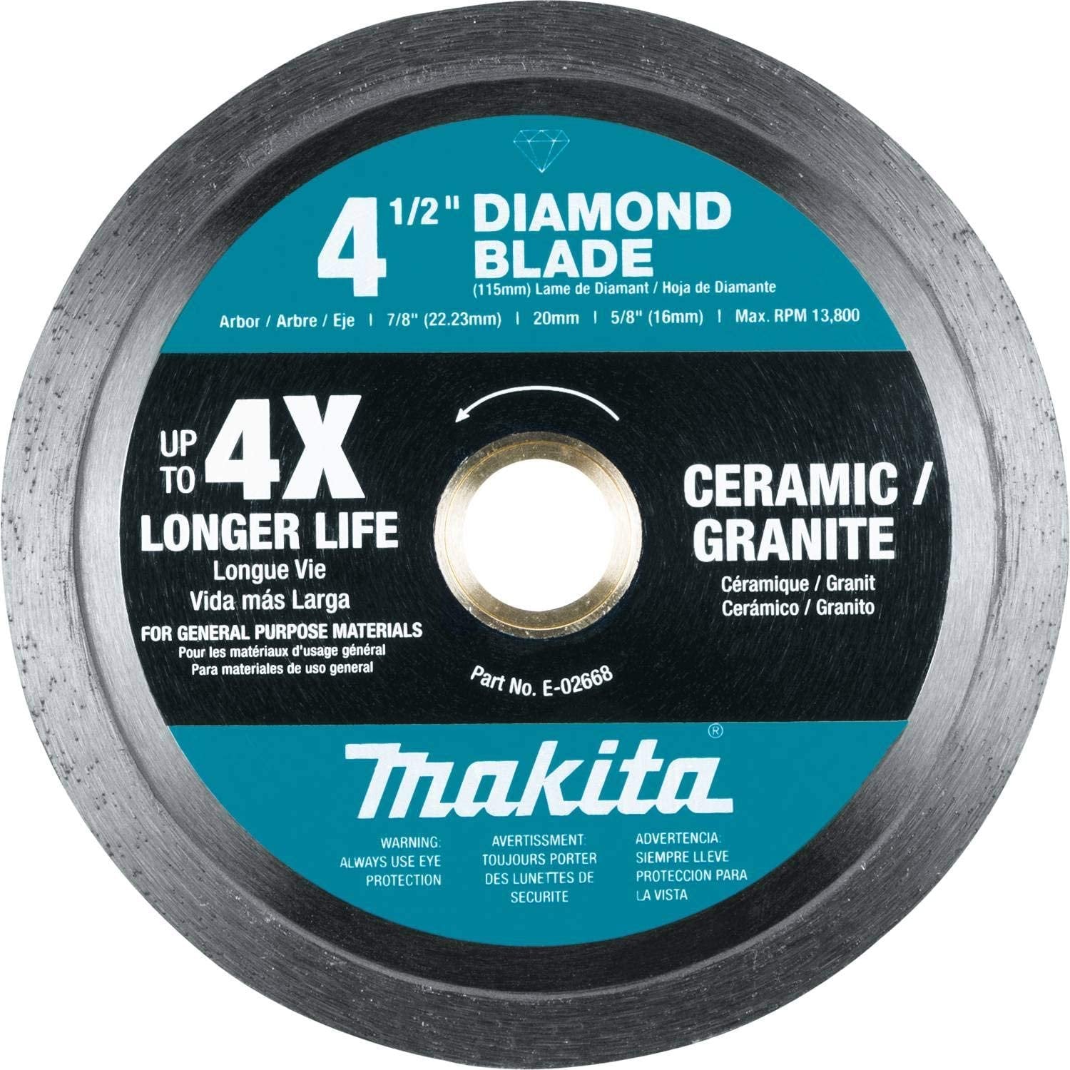 Makita E-02668 – 4-1/2 Zoll Diamant-Trennscheibe mit durchgehendem Rand, GP-Keramik-Schneiden 