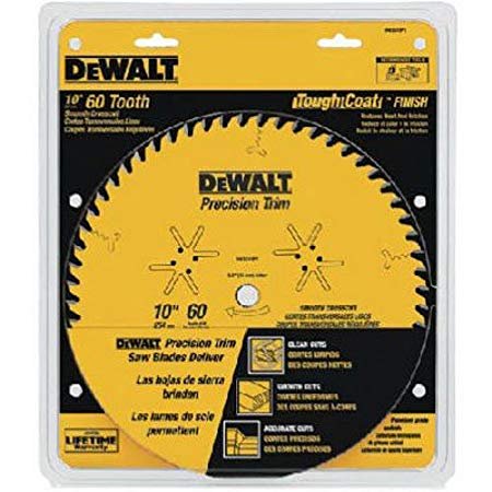 DEWALT DW3215PT-10 Zoll Gehrungs-/Tischkreissägeblatt, Atb, Querschnitt, 5/8 Zoll Aufnahme, Tough Coat, 60 Zähne