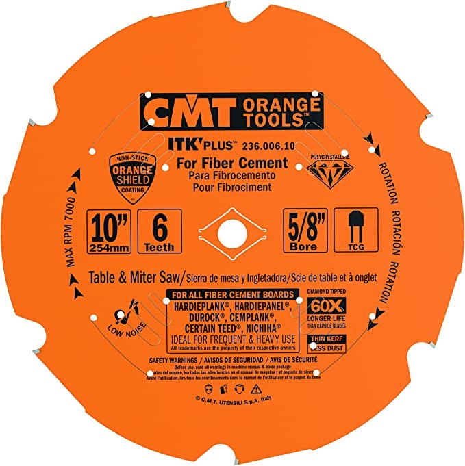 Lame de scie diamantée industrielle CMT 236.006.10, 10 pouces, 6 dents, alésage 5/8 pouce