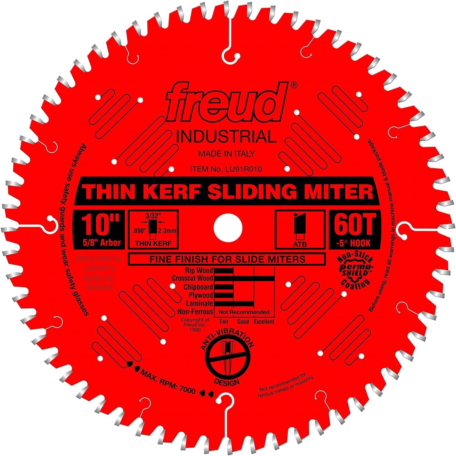 Freud LU91R012 - 12" 72T Thin Kerf Gleitverbundstoff; Gehrungssägeblatt 72 Zähne