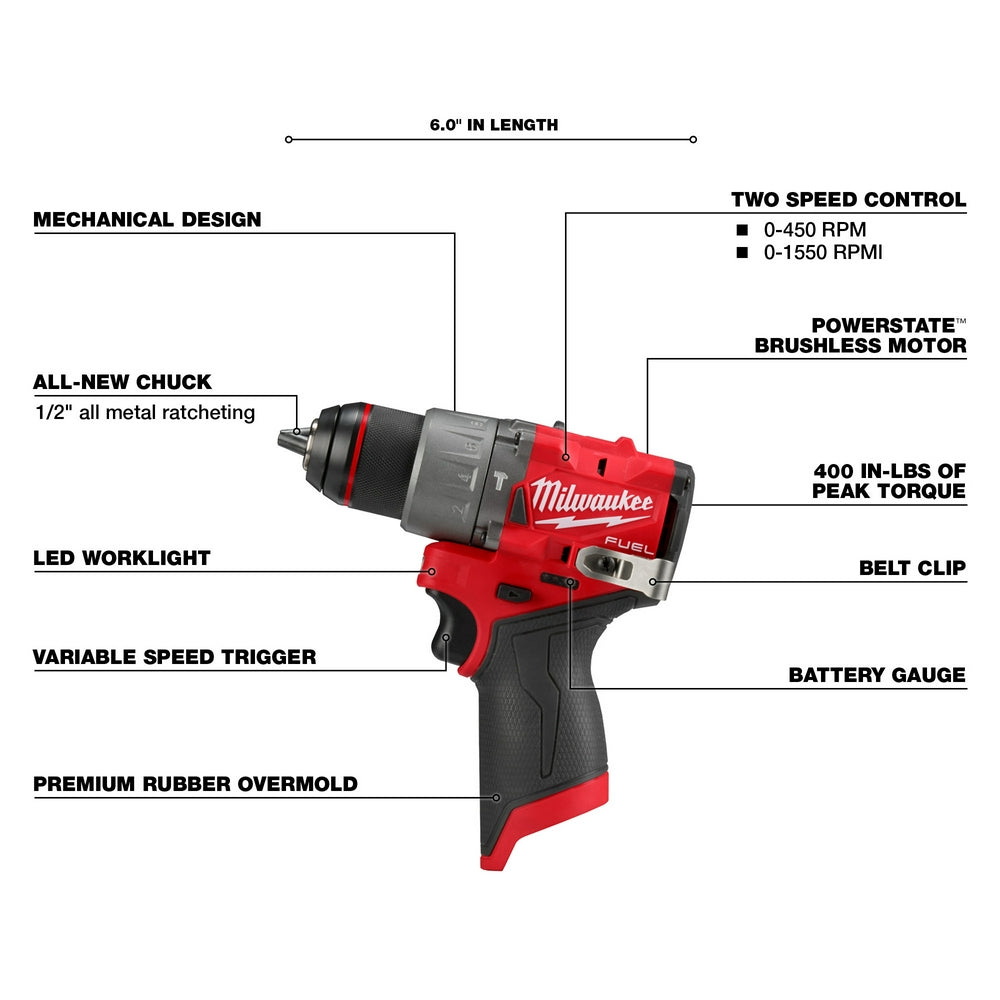 Milwaukee 3404-20  -  M12 FUEL™ 1/2" Hammer Drill/Driver TOOL ONLY