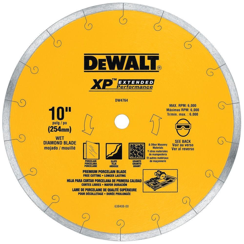 Lame diamantée DEWALT DW4764 pour carrelage, coupe humide, 10 po x 0,060 po