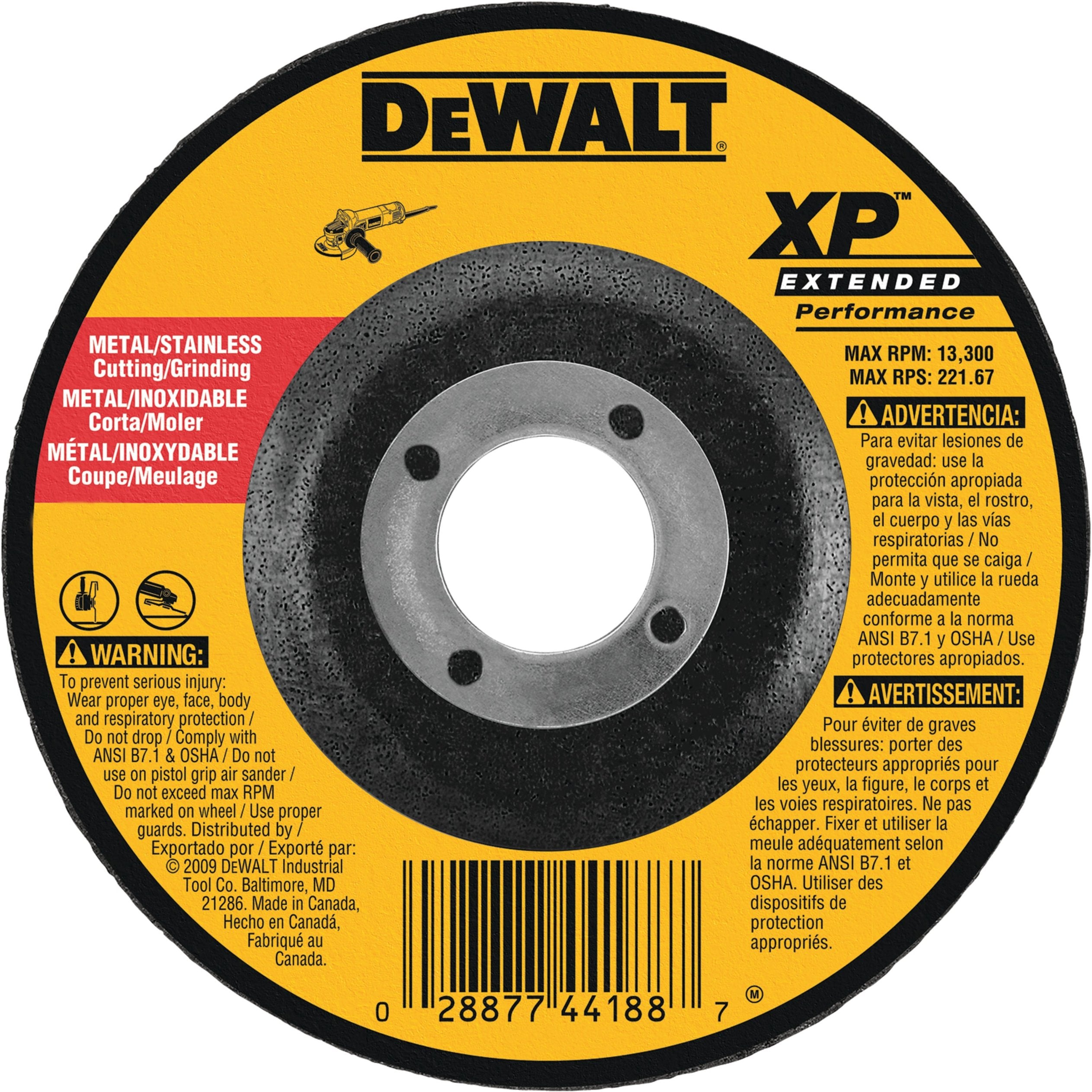DEWALT DW8808 4-1/2-Inch by 1/4-Inch Extended Performance Grinding Wheel, 7/8-Inch Arbor