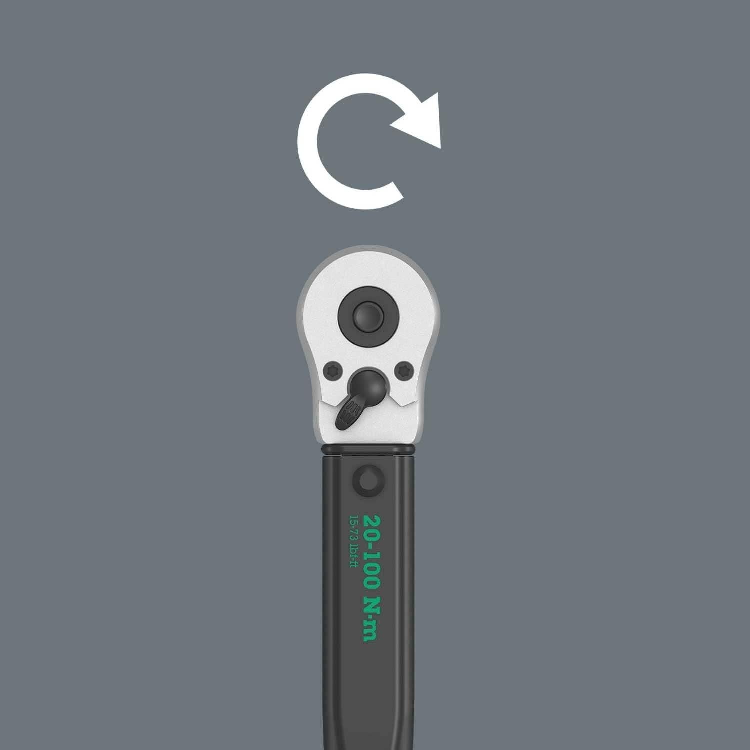 Wera WER-075611 Click-Torque B 2 torque wrench with reversible ratchet, 3/8"" x 20-100 Nm", black/green