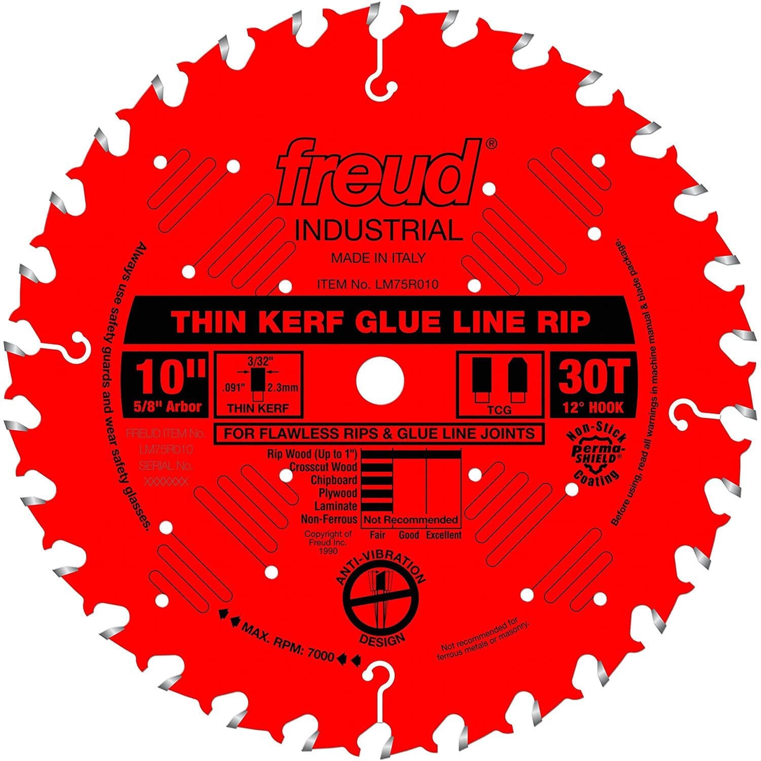 Freud LM75R010 - LAME 10" 30T À TRAÎNAGE MINCE ET FIL DE COLLE