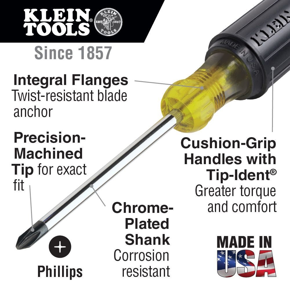 Klein KLE-603-7 - #2 Phillips Screwdriver, 7-Inch Round Shank