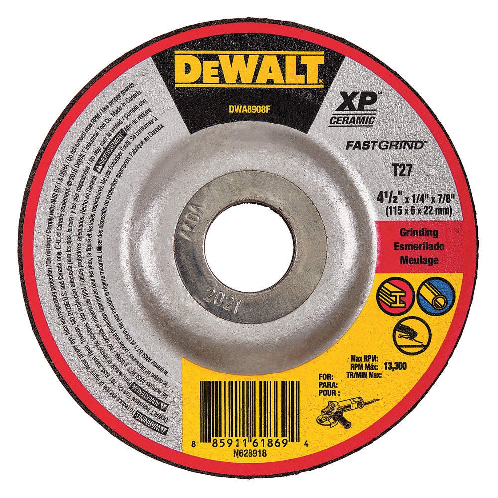 Dewalt DWA8908F  -  4-1/2", Type 27 Ceramic Abrasive Cut-Off Wheel, 7/8" Arbor Hole Size, 0.250" Thickness