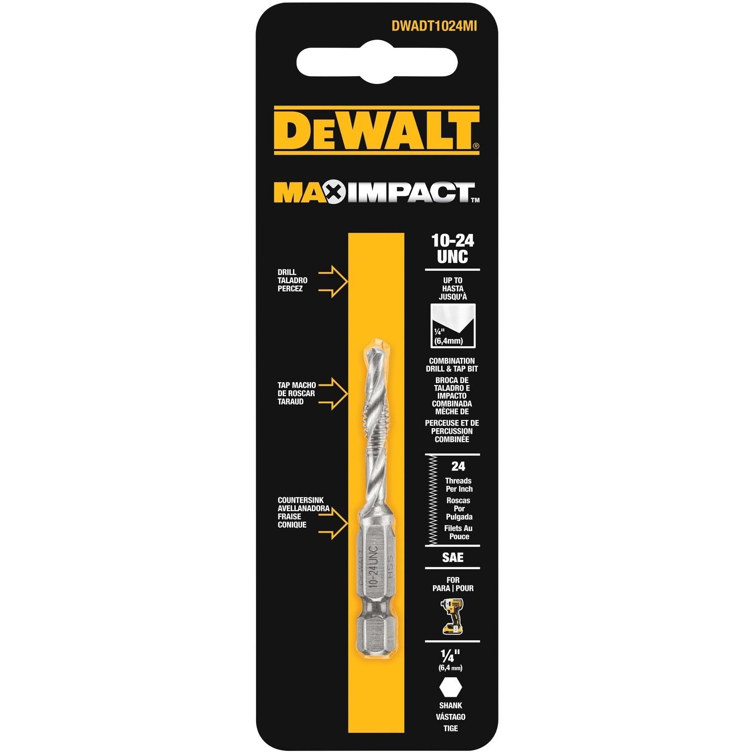 Taraud à mèche DEWALT DWADT1024-Unc, 10"-24"