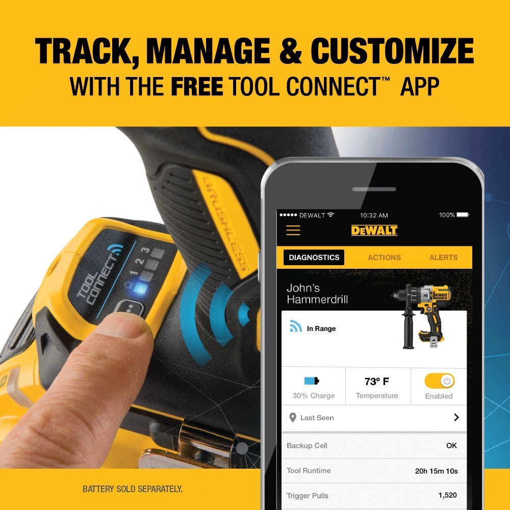 DEWALT DCD997B-20V Max Xr Hammer Drill Kit, Tool Connect Bluetooth, Tool Only