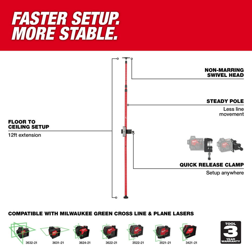 Milwaukee 48-35-1511 - 12ft Telescoping Laser Pole Kit