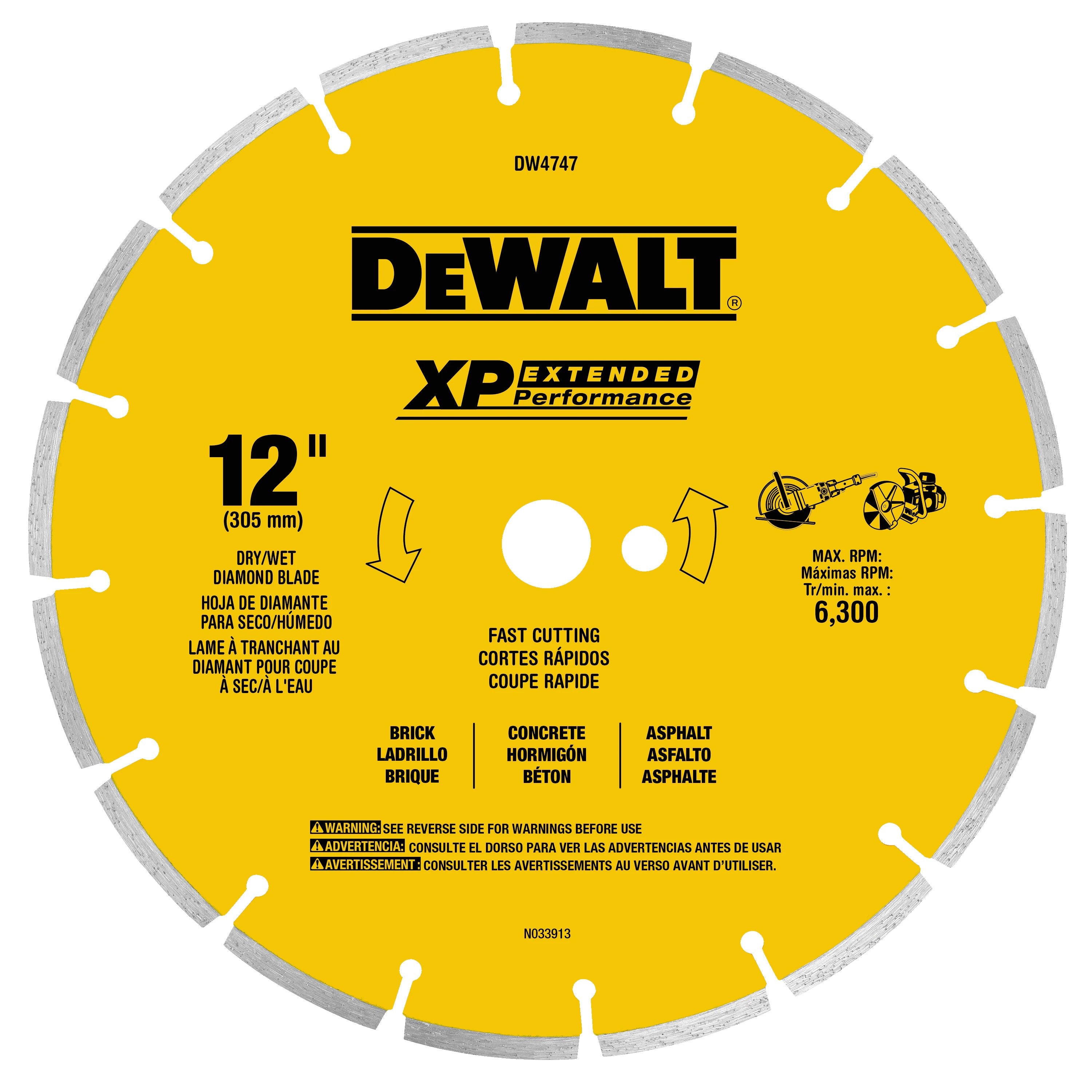 DEWALT DW4747-Dw4747 Xp 12-Inch Dry Cutting Diamond Segmented Saw Blade With 1-Inch Arbor For Asphalt, Brick, And Concrete