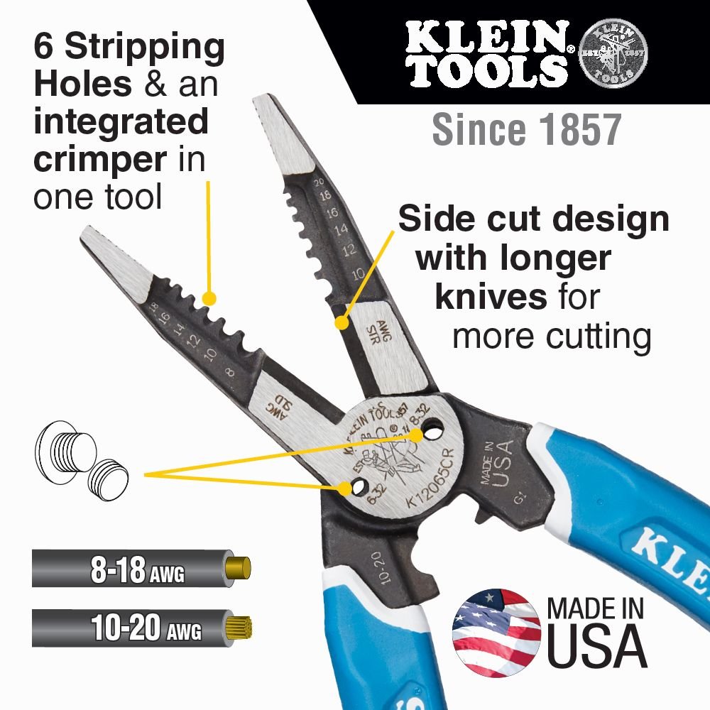 Klein KLE-K12065CR - Klein-Kurve® Hochleistungs-Abisolier-/Schneide-/Crimp-Multifunktionswerkzeug, 8-20 AWG